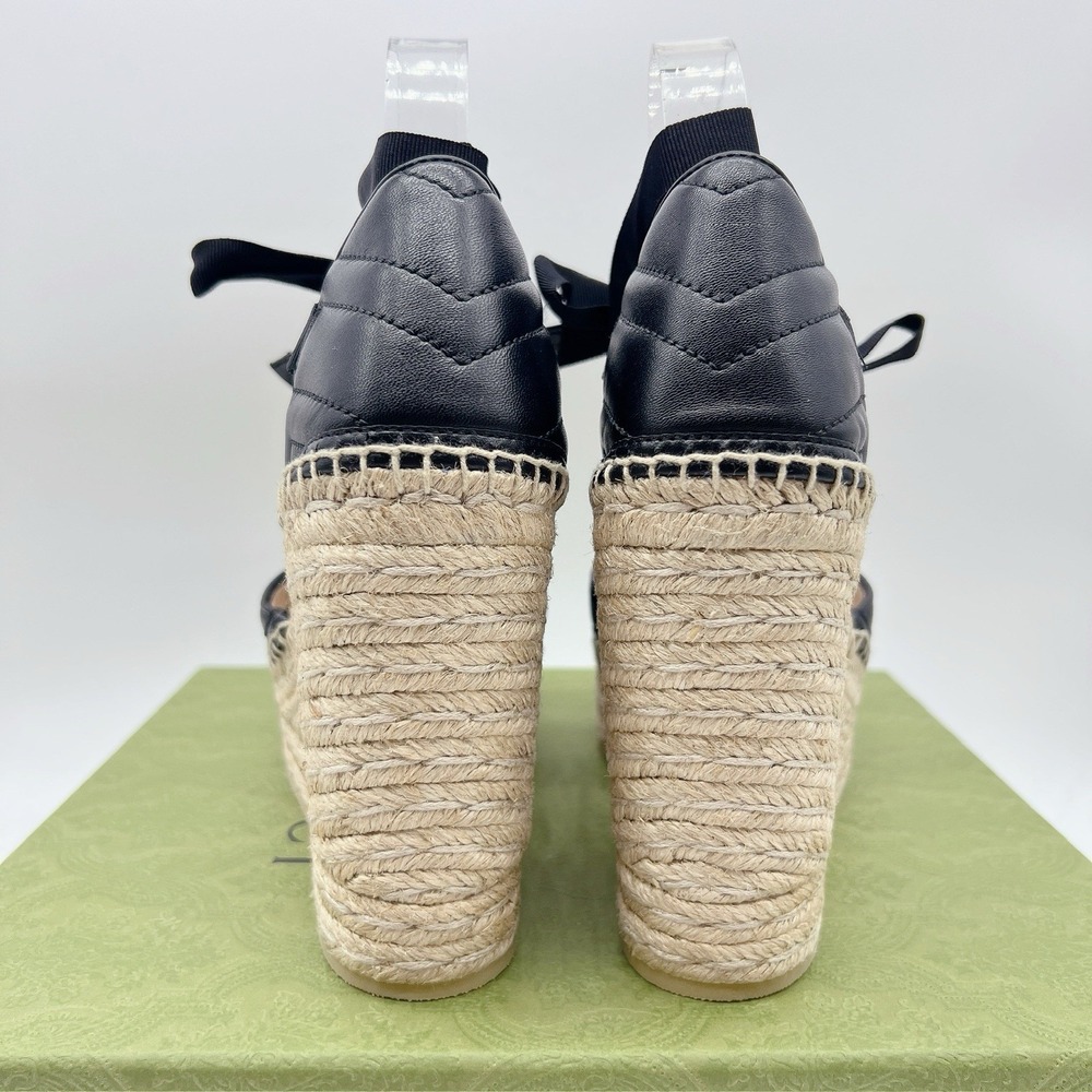 Gucci GG Marmont Platform MATELASSÉ Wedge Heels Espadrille Black Leather EU 40.5 - Picture 8 of 14